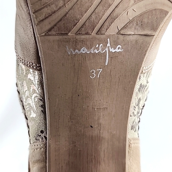 Maciejka Women's Leather Heeled Taupe Cream Floral Print Shoes Block Heel Sz 37 - Picture 15 of 16